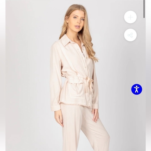 Maven West Cinched Waist Jacket Sand Cream Raw Hem Women’s Small - Picture 3 of 11